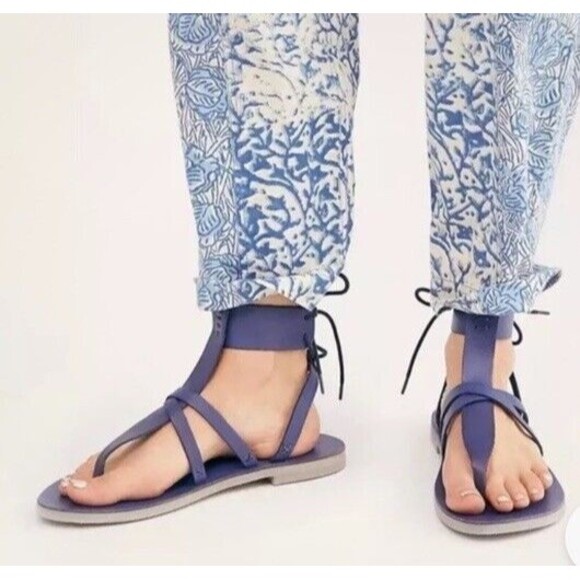 Free people Vacation Day Wrap Leather Sandals Denim blue Sz 39 - Picture 6 of 7